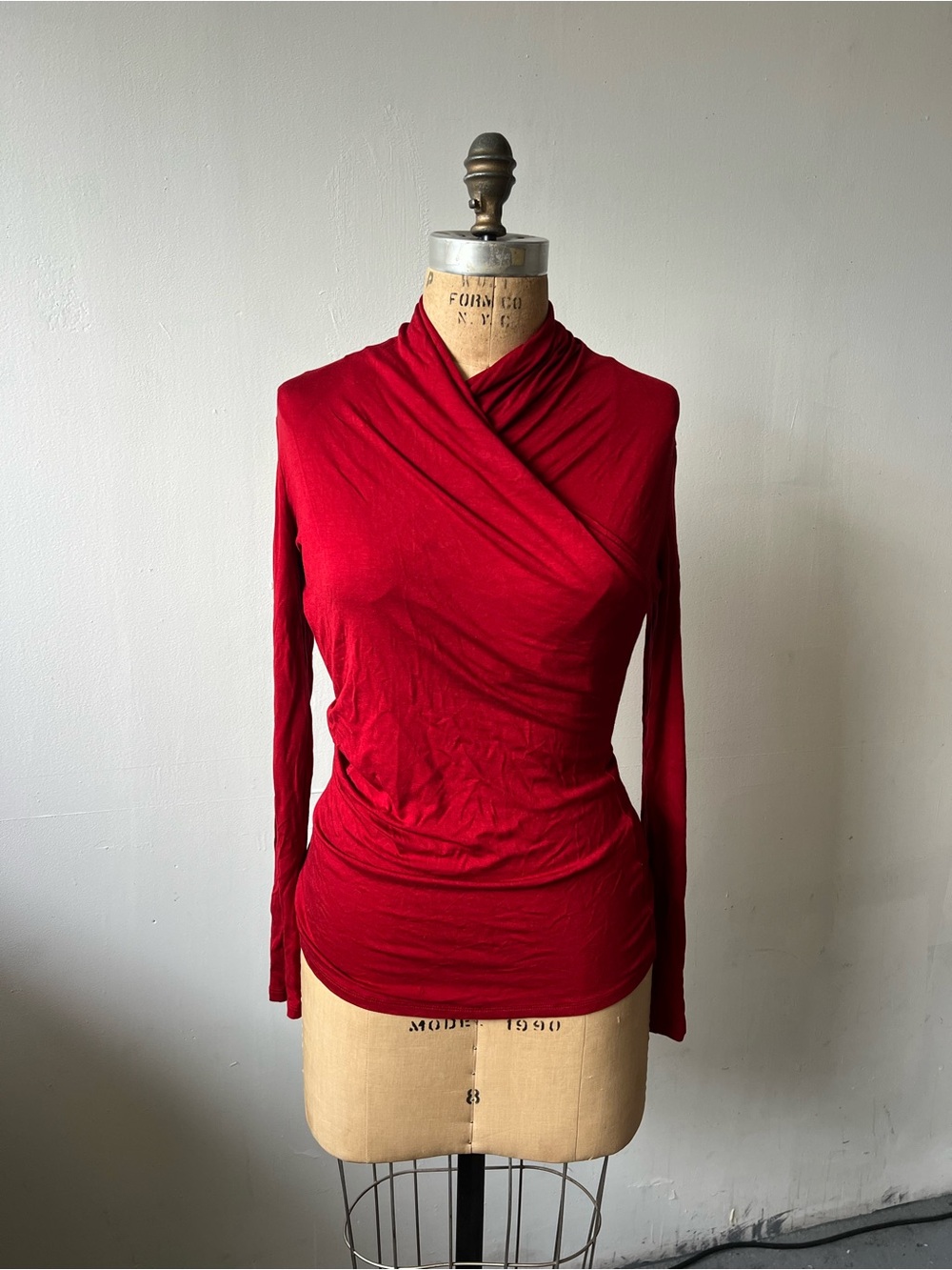 Max Mara Red Draped Wrap Front Long Sleeve Jersey Top S